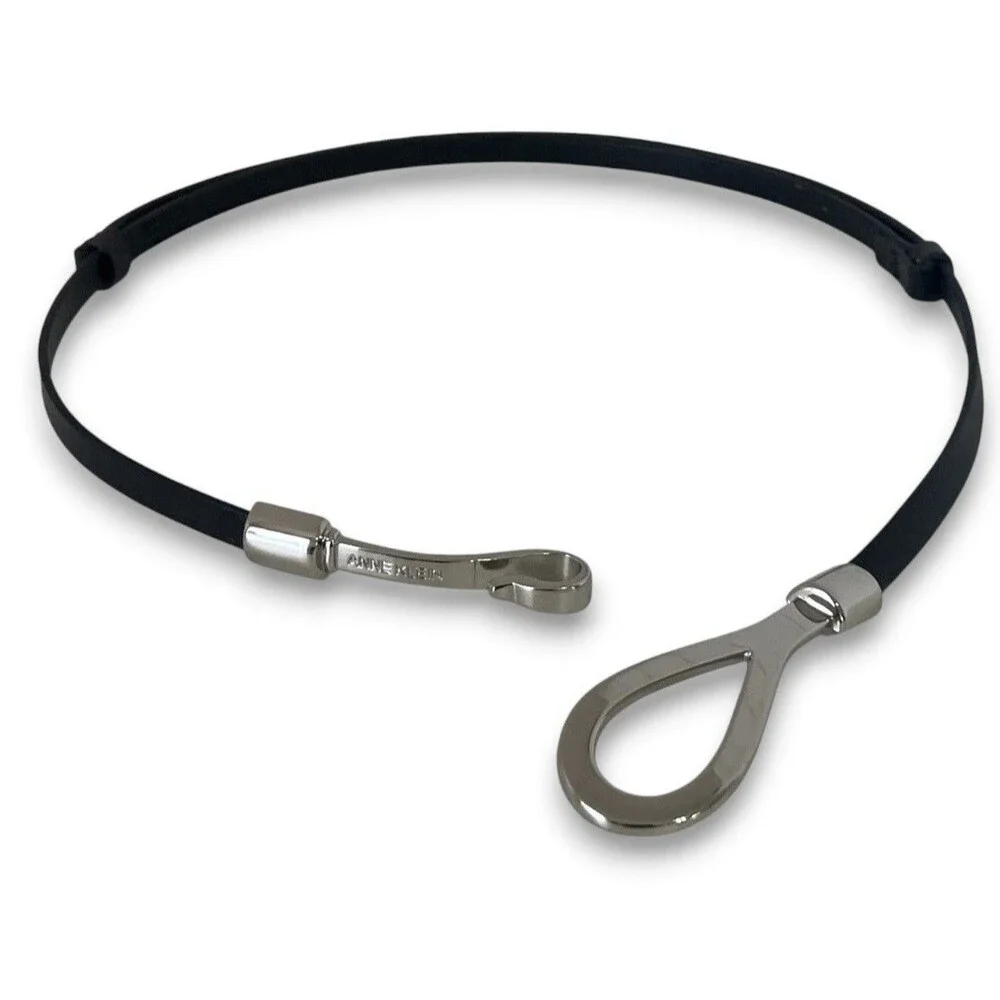 Anne Klein Fashion Belt Skinny Black Genuine Leather Silver Hook Buckle XL/XXL